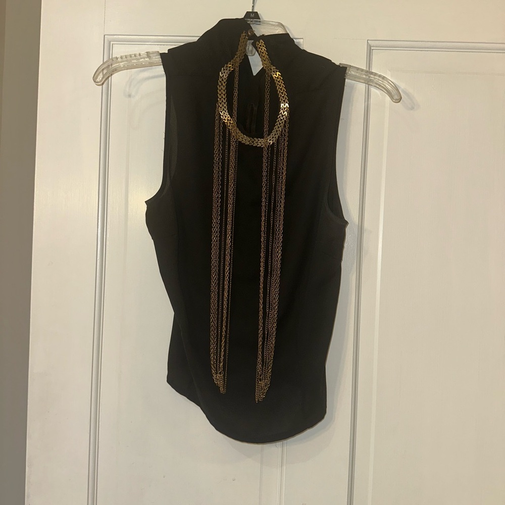 Blush Black Fitted Sleeveless Tank Top with Mandarin Collar